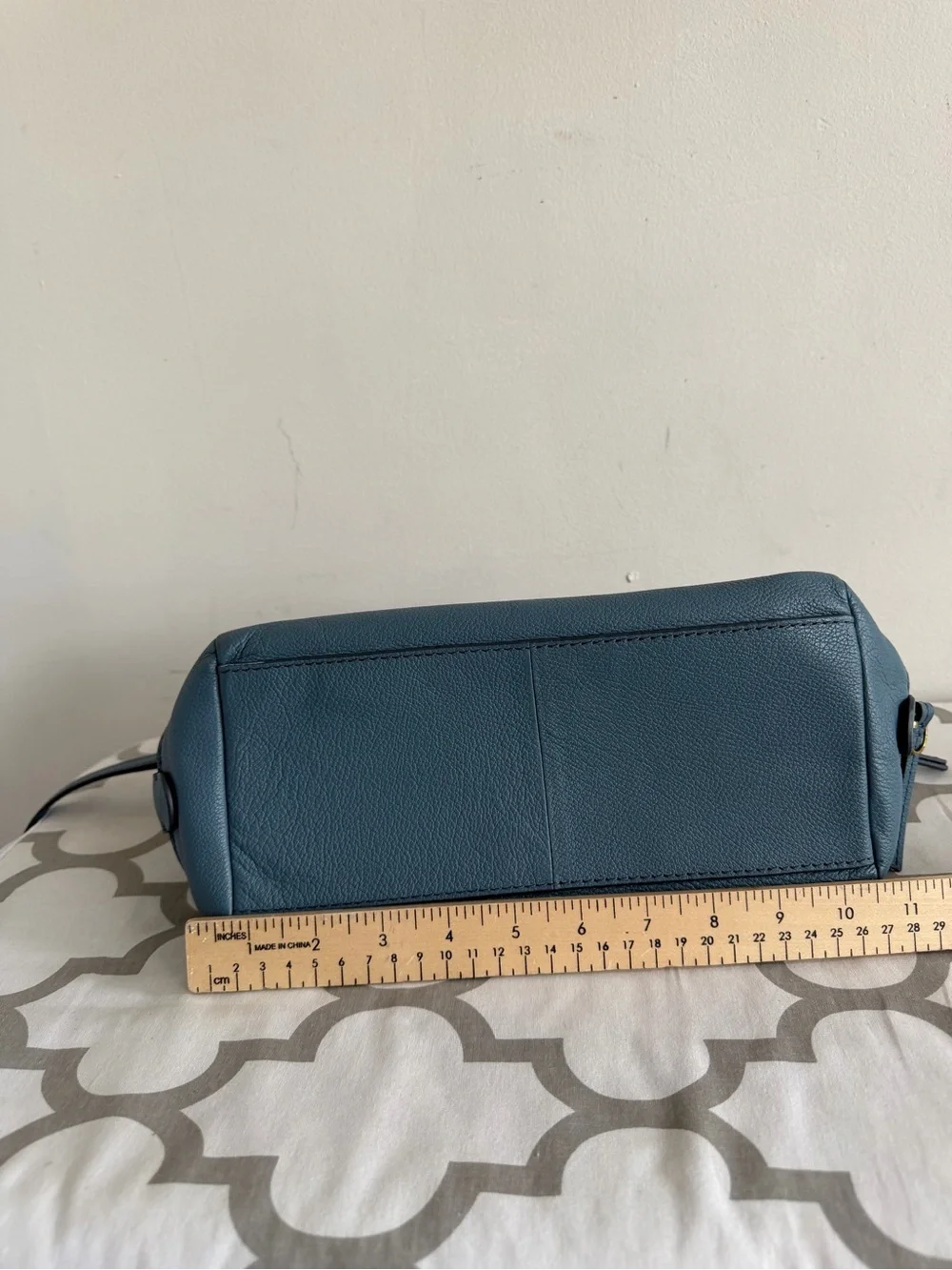Fossil Teal-Blue Pebbled Leather Satchel with Crossbody Strap